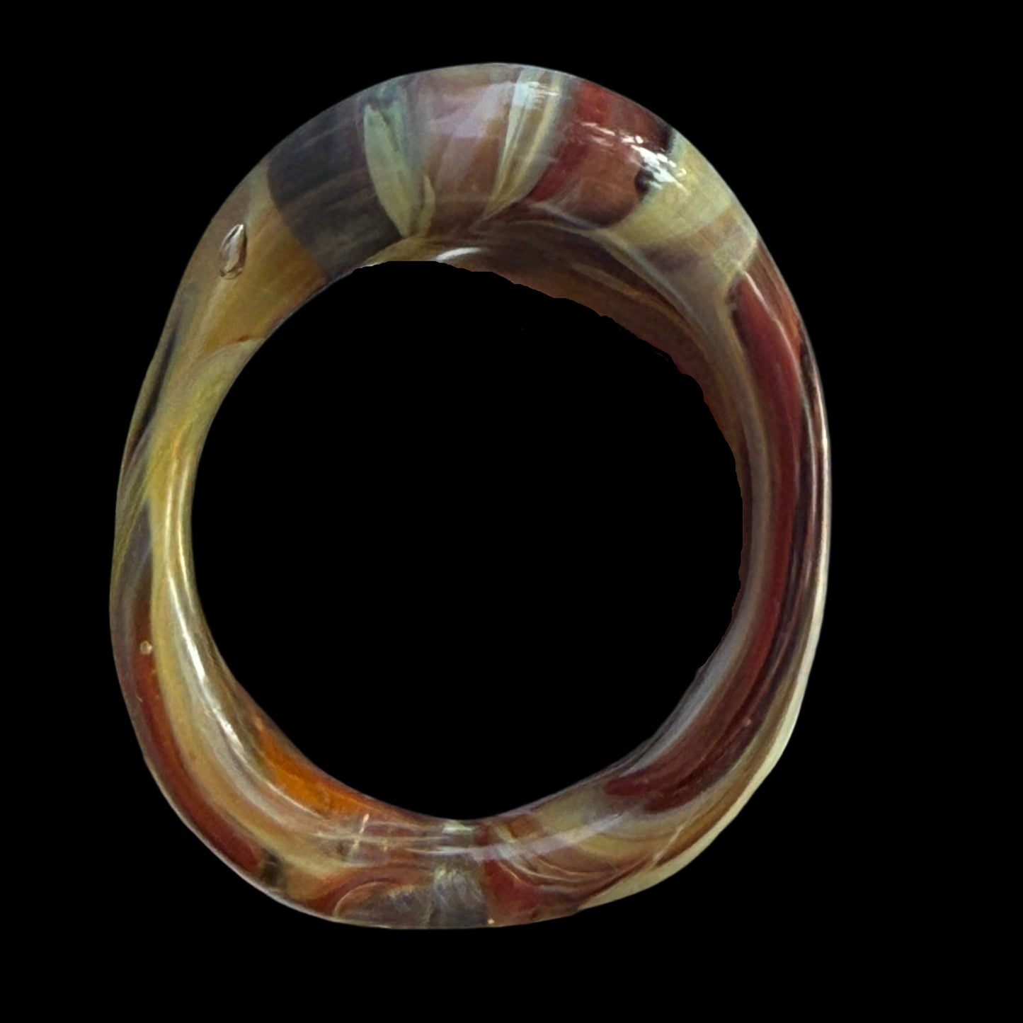 Sandy Brown w/blue squiggly snake Glass Ring 47