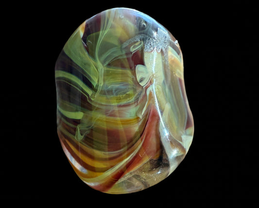 Sandy Brown w/blue squiggly snake Glass Ring 47