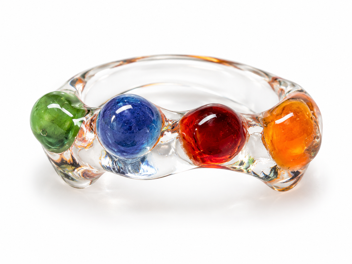 Glass Ring slender with multi color dots