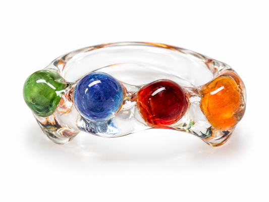 Glass Ring slender with multi color dots