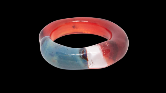 Slender redl w/ blue section Glass Ring
